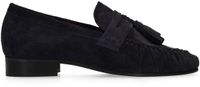 Manfield - Dames - Donkerblauwe suède loafers met kwastjes - Maat 37