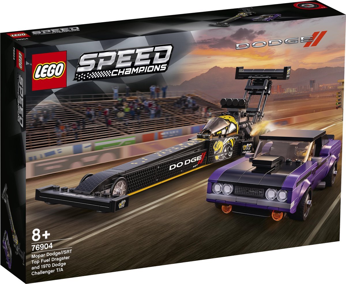 lego Speed Champions Mopar Dodge//SRT Top Fuel Dragster en 1970 Dodge Challenger T/A - 76904