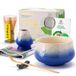 TEANAGOO Set de cérémonie du matcha bleu 7 pièces avec fouet, bol en céramique motif Fuji, cuillère doseuse et tamis pour préparer des boissons au matcha au lait, cadeau pour amateurs de matcha