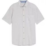 Tom Tailor - Regular fit overhemd met korte mouwen en linnen - Maat S - white leaf green small stripe