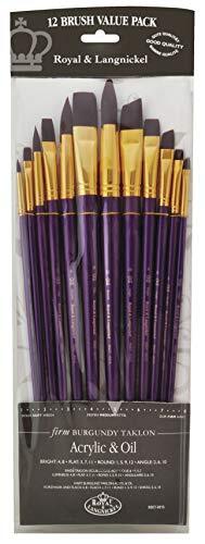 Royal & langnickel Royal en Langnickel RSET-9315 Lange Handvat Taklon Variety Brush Set - Stevige Bourgondië (Pak van 12)