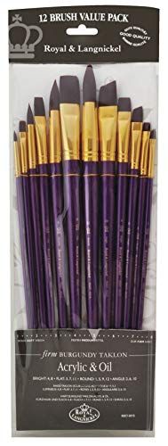Royal & Langnickel RSET-9315 Lange Handvat Taklon Variety Brush Set - Stevige Bourgondië (Pak van 12)