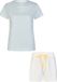 By Louise Dames Shortama Korte Pyjama Set Geprint Blauw/Wit Gestipt - Maat S