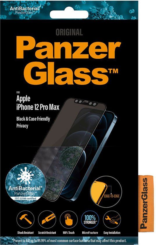 PanzerGlass Edge to Edge Privacy Screenprotector voor iPhone 12 Pro Max - Case Friendly - Zwart