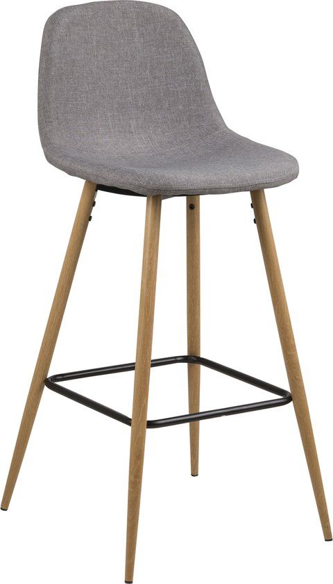 Scandes Barkruk - Lichtgrijs - Stof - Hout - 73 cm zithoogte