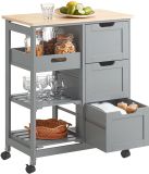 SoBuy Keukentrolley Serveerwagen – Keukenwagen met 3 Grote Laden en Planken – Opbergkast op Wieltjes – Grijs, 67x37x84,5cm, FKW79-HG