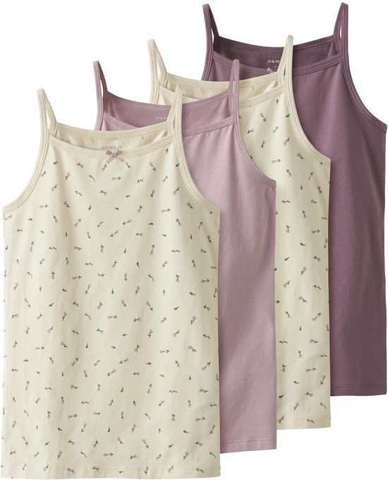 NAME IT Meisjes Hemd Top NKFSTRAP 4-Pack Effen/Print Multicolor - Maat 134/140