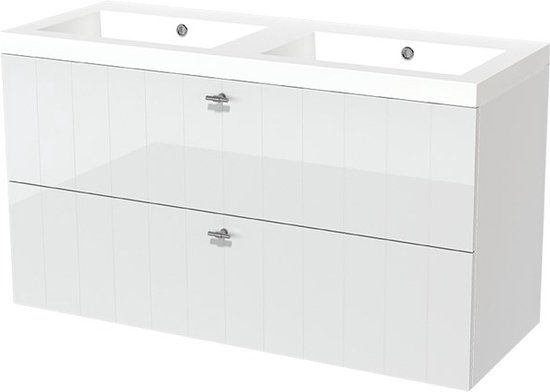Maxaro Badkamermeubel 120cm Modulo Hoogglans Wit 2 Lades Lamel Wastafel Mineraalmarmer