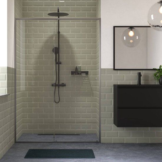 Sealskin Contour schuifdeur voor nis 140x200cm mat grijs - incl. antikalk