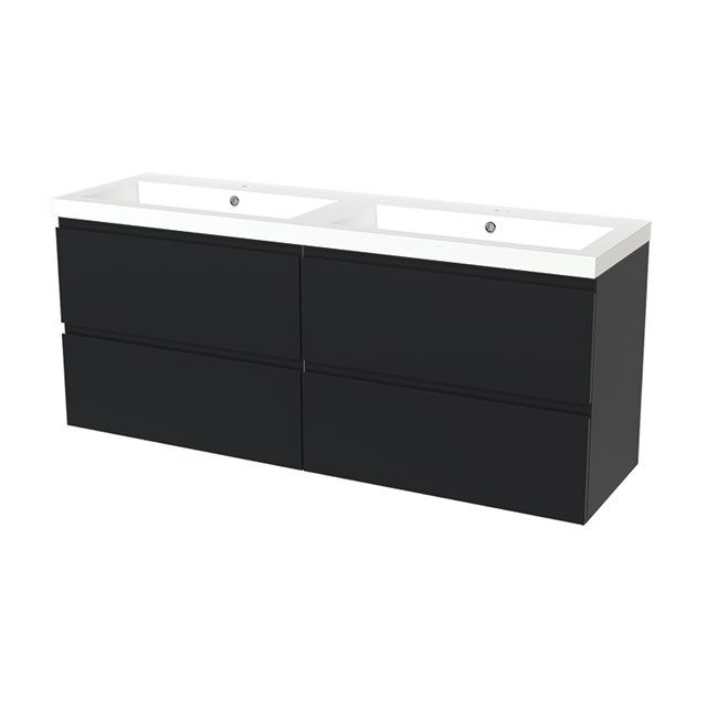 Maxaro Badkamermeubel 160cm Modulo Mat Zwart 4 lades Greeploos Wastafel Mineraalmarmer