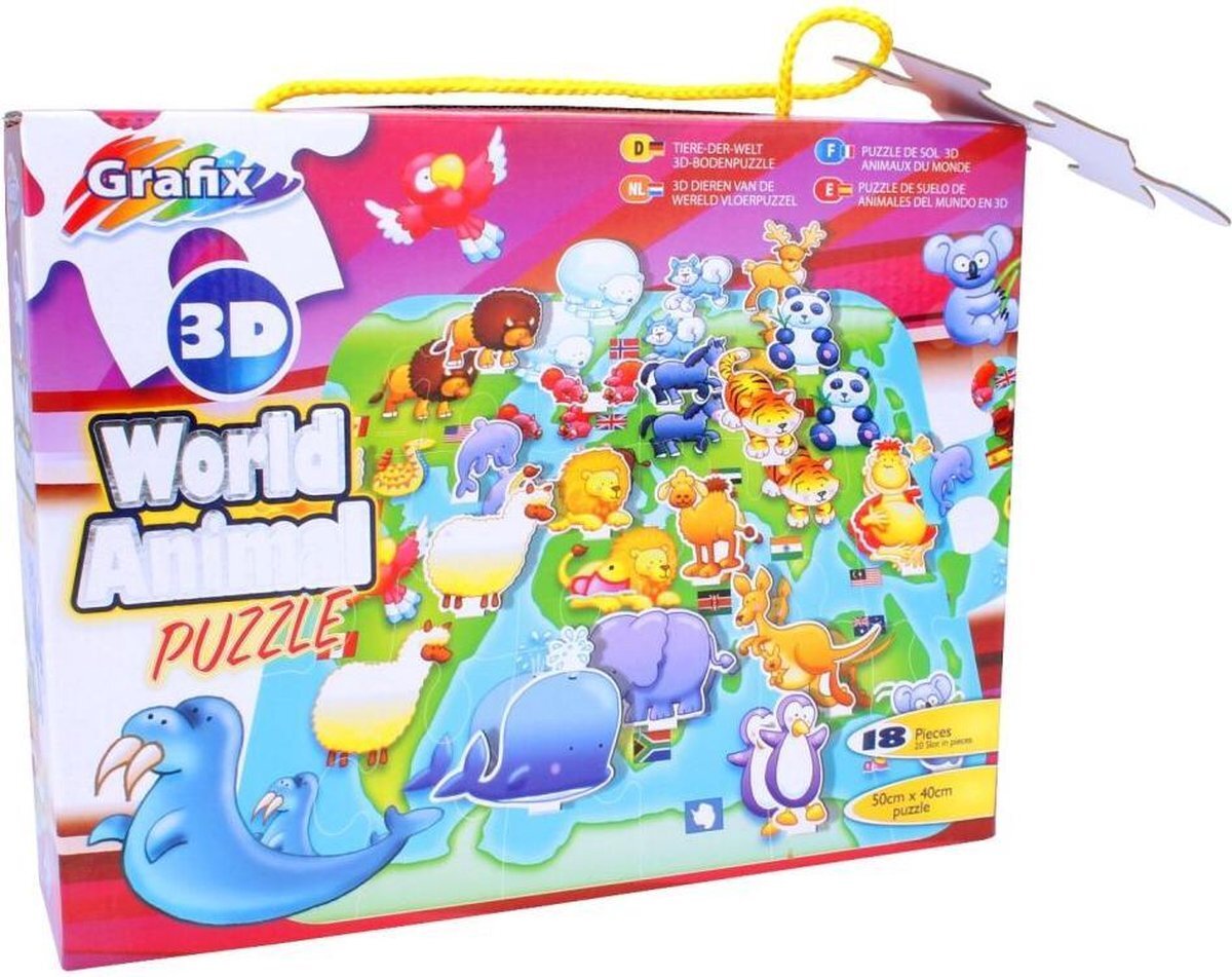 Grafix 3D Vloerpuzzel Werelddieren - puzzels voor kinderen - 38 puzzelstukjes - 50 X 40 CM