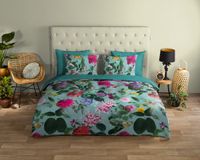 Good Morning dekbedovertrek bloemen - Lits jumeaux 240x200/220 cm - Aqua - 100% Katoen renforcé