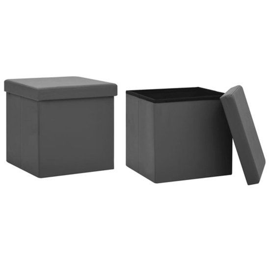vidaXL Opbergkrukken - Inklapbaar - Set van 2 - PVC - Grijs