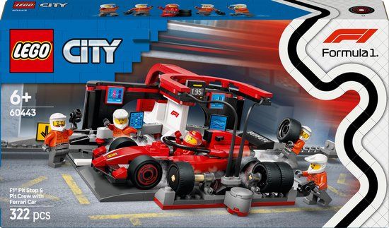 LEGO City 60443 F1 Pitstop en Pitcrew met Ferrari Auto - Bouwset - 322 Onderdelen