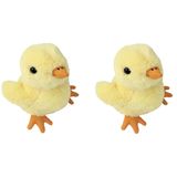 Inware Kuikentje knuffel - 2x - pluche kuiken - geel - 15 cm - boerderij knuffel