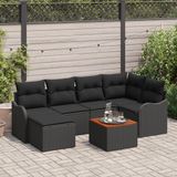 vidaXL Tuinbank Set 7-delig Zwart Poly Rattan