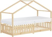 ML-Design Kinderbed huisbed 90x200 cm naturel grenenhout met matras H:16cm uitvalbeveiliging en lattenbodem