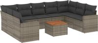 vidaXL 10-delige Loungeset met kussens, poly rattan, grijs
