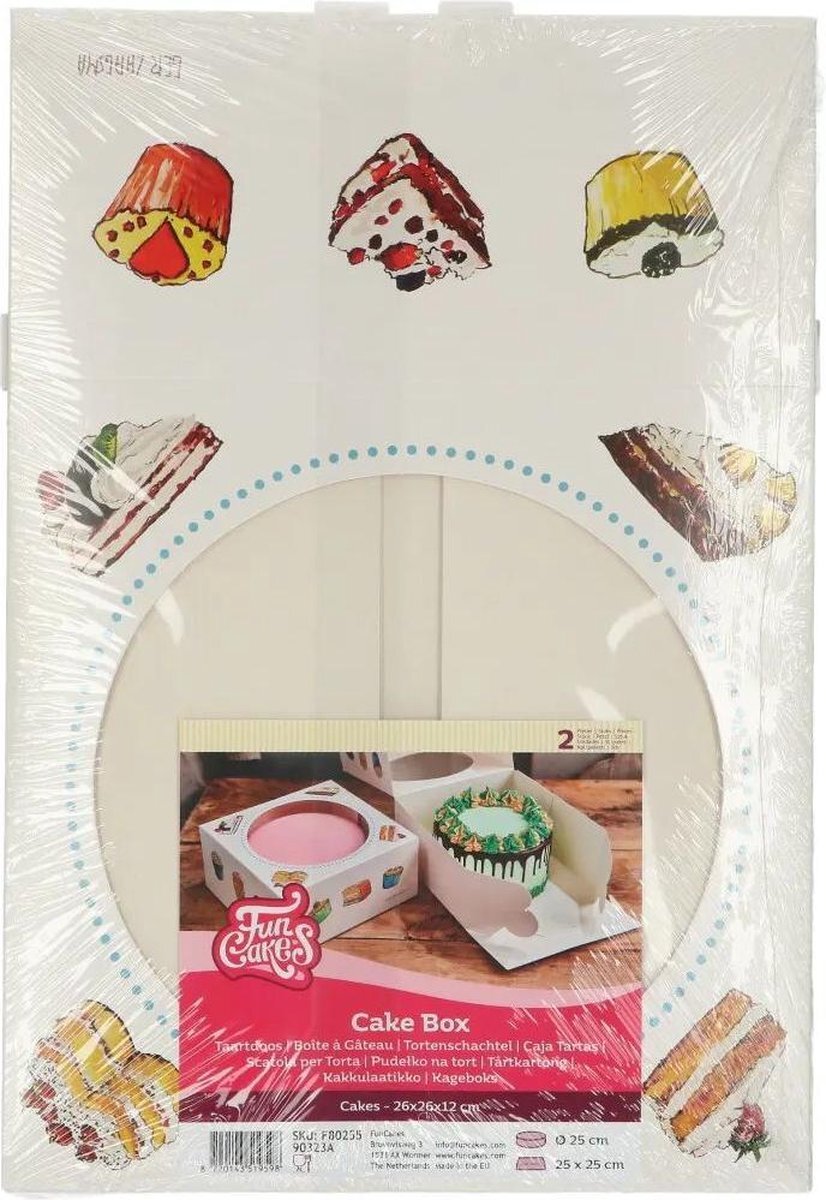 FunCakes Taartdoos Cakes: Cupcakes design, Met venster, Geschikt voor gedecoreerde taarten, 26x26x12 cm, 2 dozen