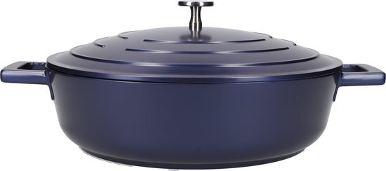 Masterclass Gegoten aluminium inductieveilige antiaanbakschotel met deksel, metallic blauw, 4 liter, 28 cm