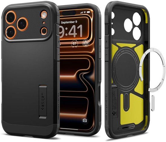 Spigen Tough Armor T MagFit - Hoesje Geschikt voor Apple iPhone 17 Pro Max - Compatibel met MagSafe - Back Cover met Standaard - Zwart