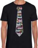Bellatio Decorations T-shirt voor heren - cassettebandje stropdas - zwart - muziek fan XL