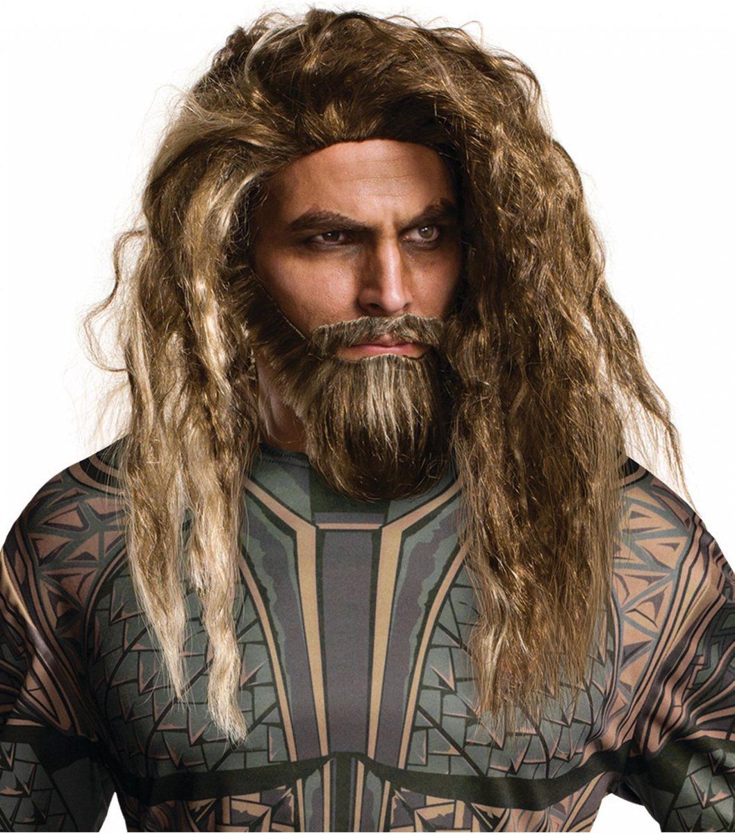 Rubies Aquaman Pruik en Baard Volwassenen - Bruin - Polyester - EAN: 0082686345958