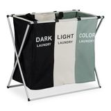Merkloos Relaxdays Wassorteerder 3 vakken - 105 liter - 60 x 65 x 36,5 cm - Opvouwbaar