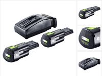 Festool energieset 2x BP 18 Li 3,0 Ergo I accu 18 V 3,0 Ah / 3000 mAh Li-Ion ( 2x 577704 ) + TCL 6 oplader ( 201135 )