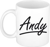 Bellatio Decorations Andy Naam koffiemok - beker - met sierlijke letters - wit