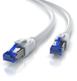 Primewire LAN-kabel, CAT 8, patchkabel, RJ45, netwerkkabel, 40 Gbit/s, S/FTP, dubbele afscherming, vergulde contacten, knikbescherming, achterwaarts compatibel, Ethernet, 10 meter, wit