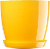 Merkloos Kadax bloempot, plantenpot met onderschotel, ronde bloempot voor binnenshuis, elegante sierpot van kunststof, bloempot voor bloemen en planten, lichtgewicht plantenpot (Ø 12 cm, geel)