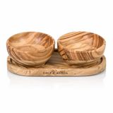 Cole & Mason Portobello Serveerschaaltjes van hout – 2 stuks met dienblad – Olijfhout – Voor kruiden, zout & peper