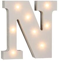 Out of the Blue 57/6087 - houten letter "N" verlicht met 8 LED-lampen, werkt op batterijen, ca. 16 cm, wit