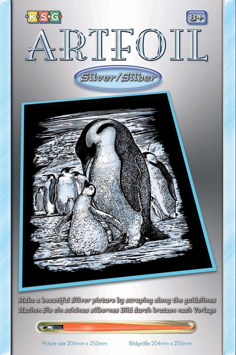 Mammut Kras Tekening "Sequin Art" Pinguins Zilver