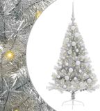 vidaXL - Kunststof - Voorverlichte - Kerstboom - met - 150 - LED - Zilver - 120 - cm - PET