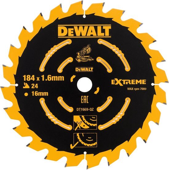 DeWalt DT1669 Extreme Cirkelzaagblad - 184 x 16 x 24T - Hout