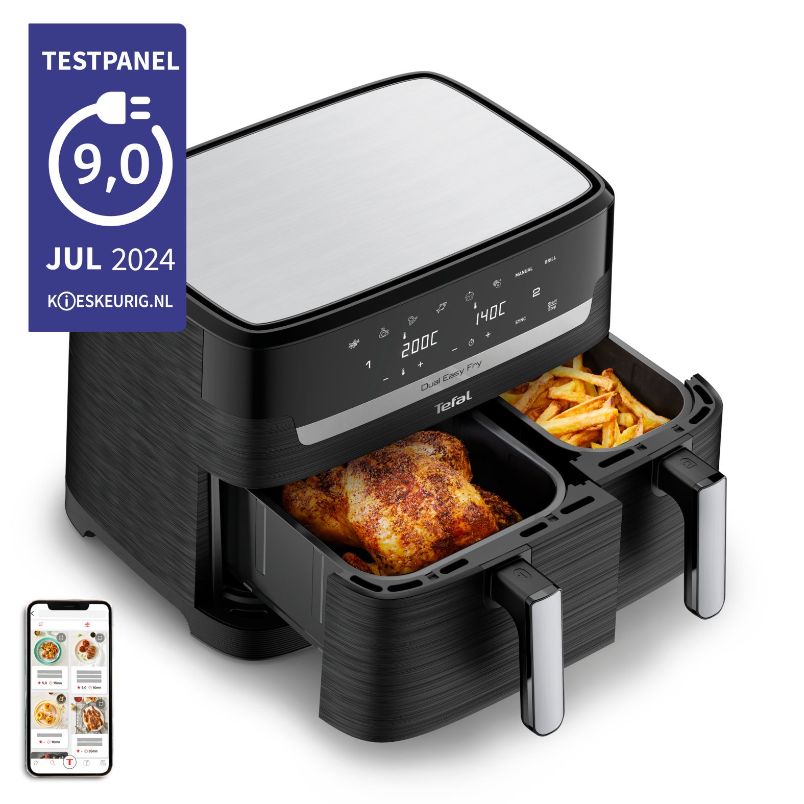 Tefal Dual Easy Fry & Grill EY9018 - 8.3L XXL Heteluchtfriteuse - Zwart