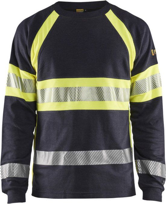 Blaklader Vlamvertragend T-shirt lange mouwen 3484-1761 - Marine/High Vis Geel - XS