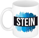 Bellatio Decorations Shoppartners Bv Stein naam cadeau koffie mok - beker - met blauw verfstrepen - Cadeau collega - vaderdag - verjaardag - meester - coach - 300 ml - wit