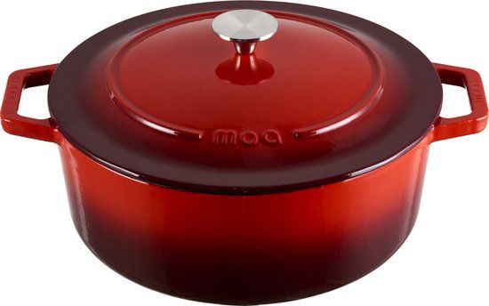 MOA Gietijzeren Braadpan - 7,2L Stoofpot - Voor Alle Warmtebronnen incl. Inductie - Met Deksel - Ø 30cm - Anti-Aanbaklaag - PFAS-vrij - Rood