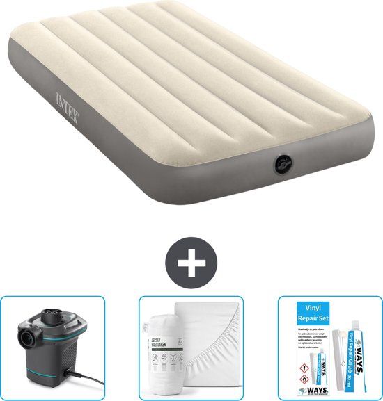 Intex Luchtbed - 1-Persoons - 99 x 191 x 25 cm - Beige - Dura Beam - Inclusief Hoeslaken en Reparatieset