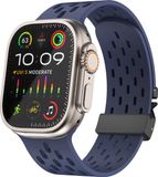 Strap-it Ademend siliconen sport bandje met parachute sluiting - Geschikt voor Apple Watch 44mm - 49mm - Donkerblauw