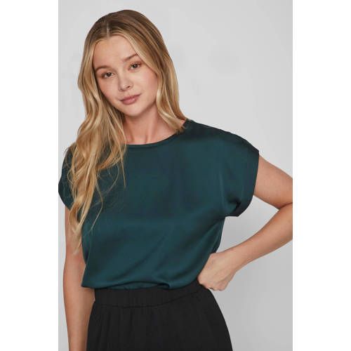 VILA VIELLETTE Satin Top - Dark Green