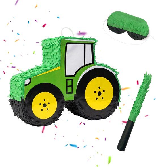 Relaxdays Piñata set - 3-delig - tractor - groen-geel