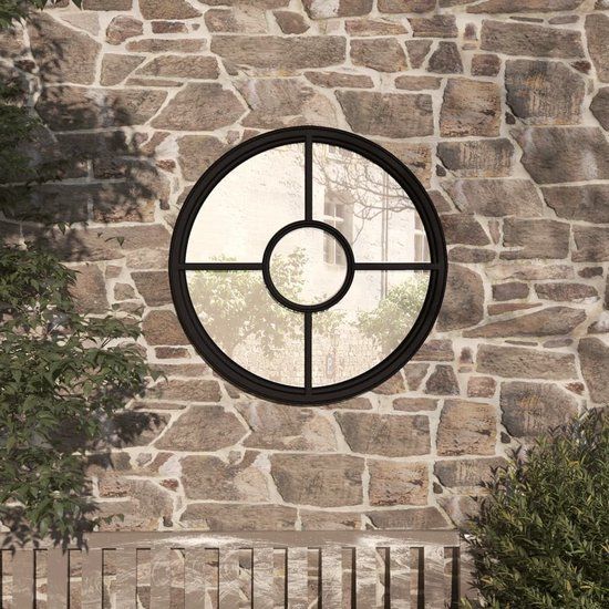 vidaXL Tuinspiegel - Rond - 60x4 cm - IJzer - Zwart
