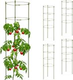 Relaxdays plantensteun set van 5 - met 4 ringen - 90 cm - metaal - kunststof - groen
