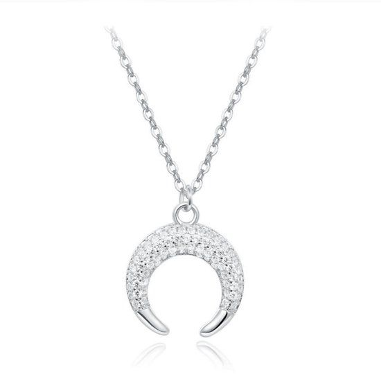 LGT JWLS Lookinggoodtoday Zilverkleurige Edelstaal Dames Ketting met Maan Zirkonia Hanger
