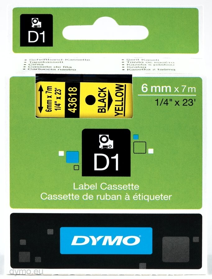DYMO D1® -Standard Labels - Black on Yellow - 6mm x 7m