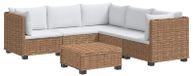 vidaXL : Ensemble de salon de jardin en rotin avec 6 pièces et coussins, modèle GENDT, rotin naturel